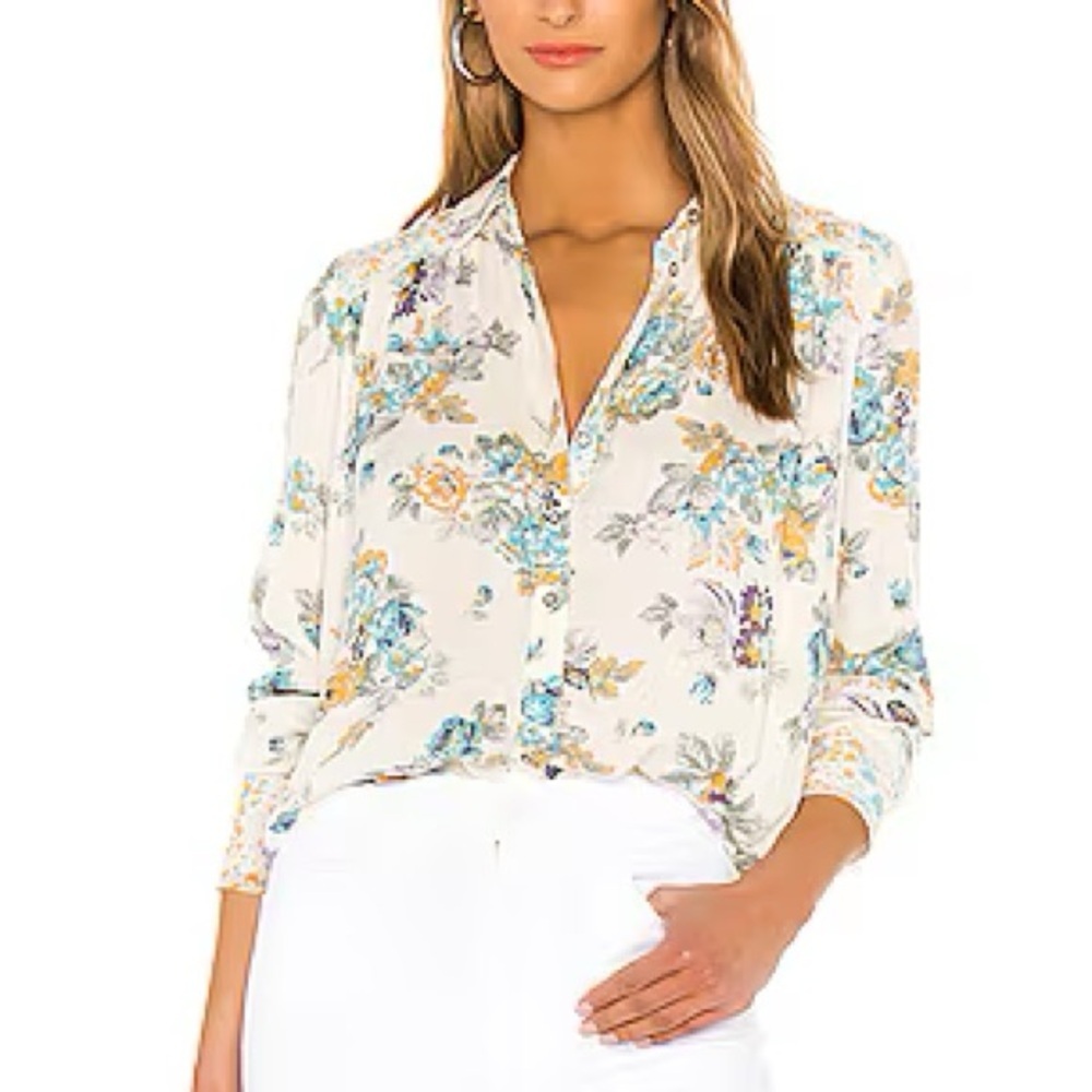 Free People Hold On To Me Ivory Floral Long Sleeve Top Size XS